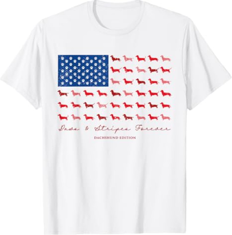 Paws and Stripes Forever Dachshund American Flag 4th of July T-Shirt