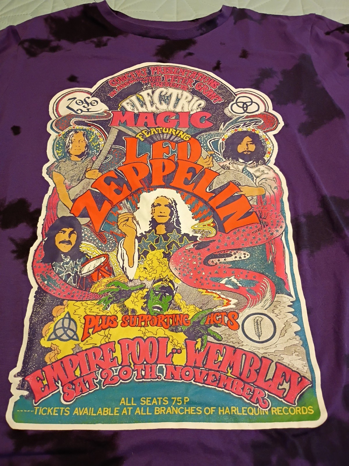 Men&rsquo;s Electric Magic Featuring Led Zeppelin Graphic T-Shirt Purple Tie-Dye M New