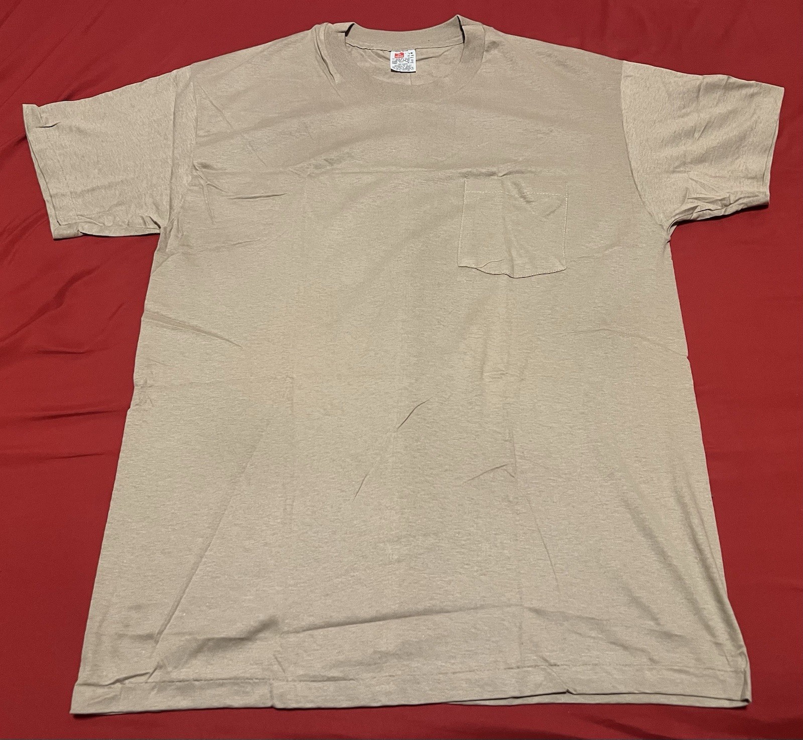 Vintage 90s Hanes Single Stitch Beige Pocket T Shirt Size L Casual Comfort