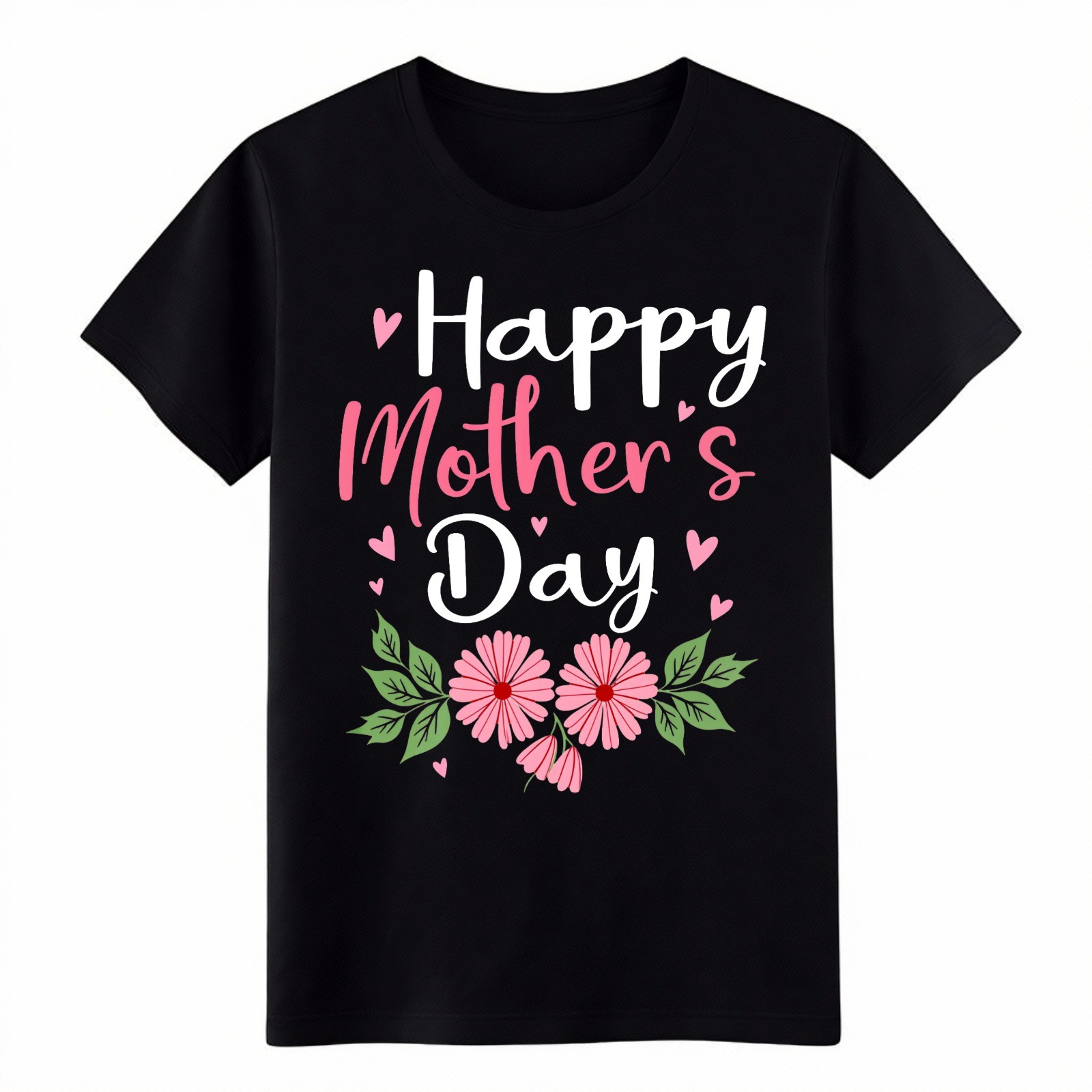 Happy Mother&rsquo;s Day Floral Graphic T-Shirt, Cute Pink Flower Mom Casual Tee