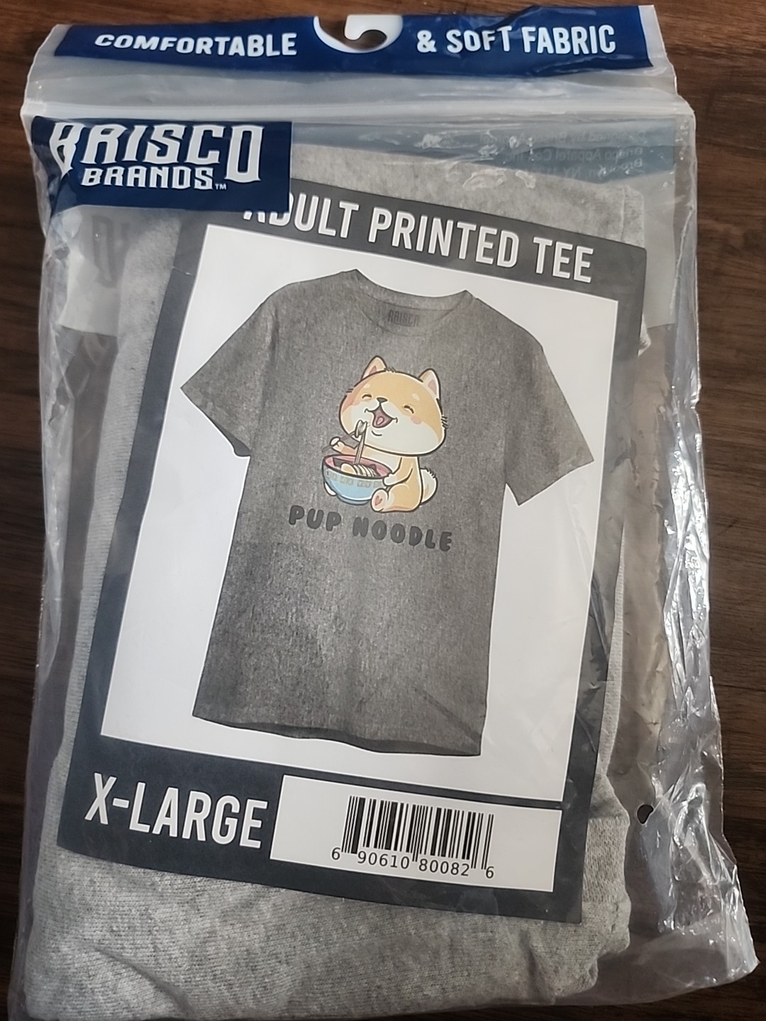 Adult Printed Tee Pup Noodle X Large Gray XL New Tshirt Soft Fabric Brisco