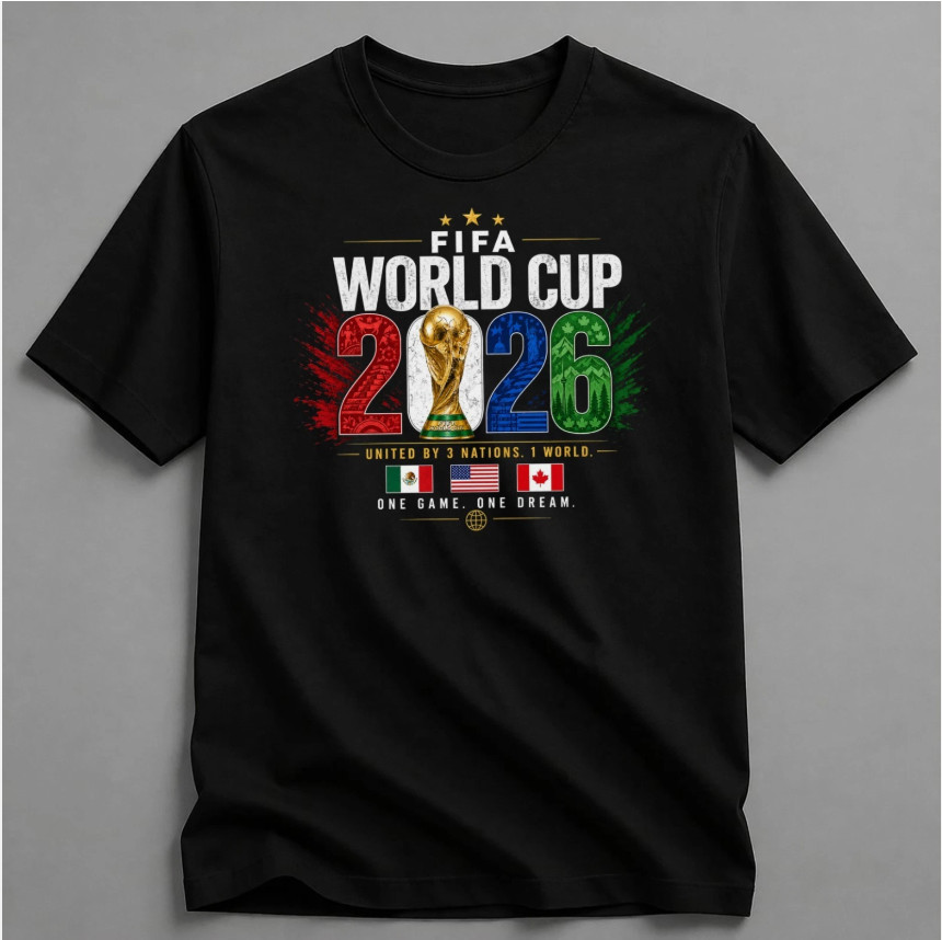 Fifa World Cup 2026 T-Shirt Soccer Graphic Tee Football Fan, 3 Flag