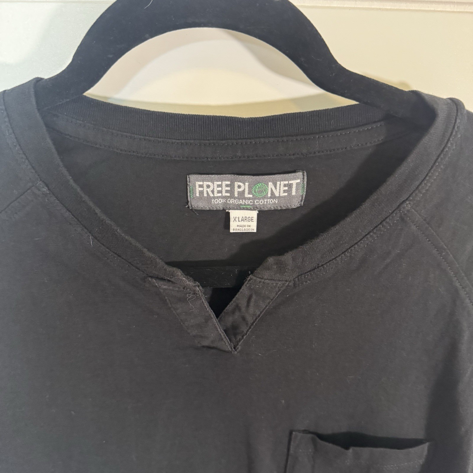 Free Planet Black Pocket T Shirt Men&rsquo;s XL Organic Cotton Short Sleeve Casual