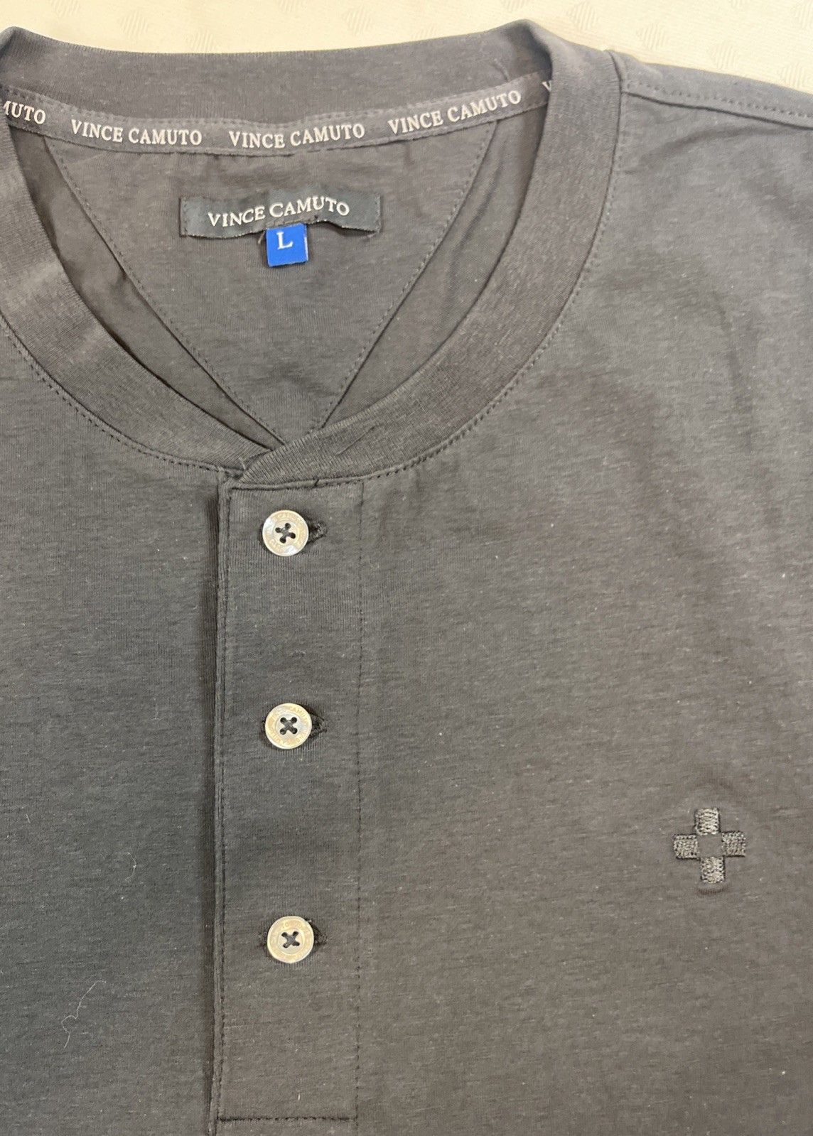 Mens L Vince Camuto Charcoal Short Sleeve Henley NWT