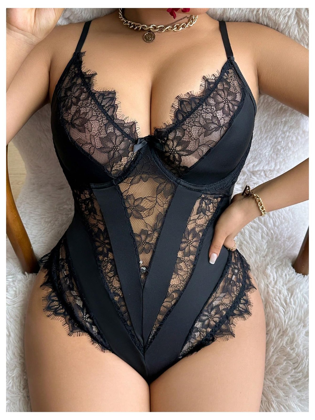 Women&rsquo;s Plus Size Lingerie Sexy Bodysuit Lace Sheer One Piece Cami Teddy Baby…