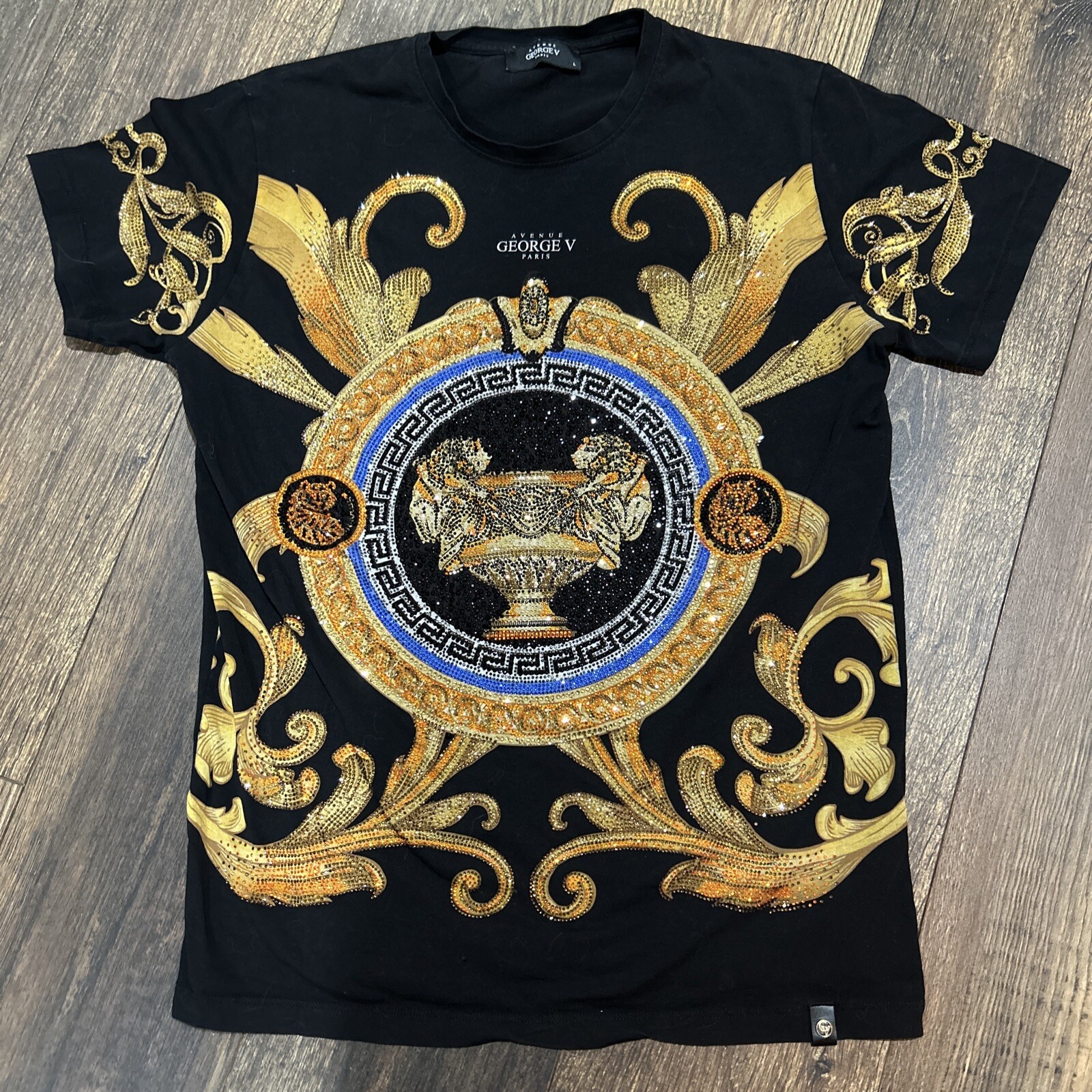 George V Paris Trophy T-Shirt Black with Premium Quality Rhinestones Very Unique