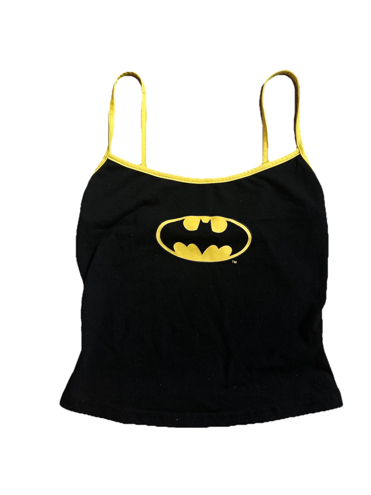 Y2K Batman Logo Cami Tank Top Black Yellow DC Comics Size Small 2000s Vintage DC
