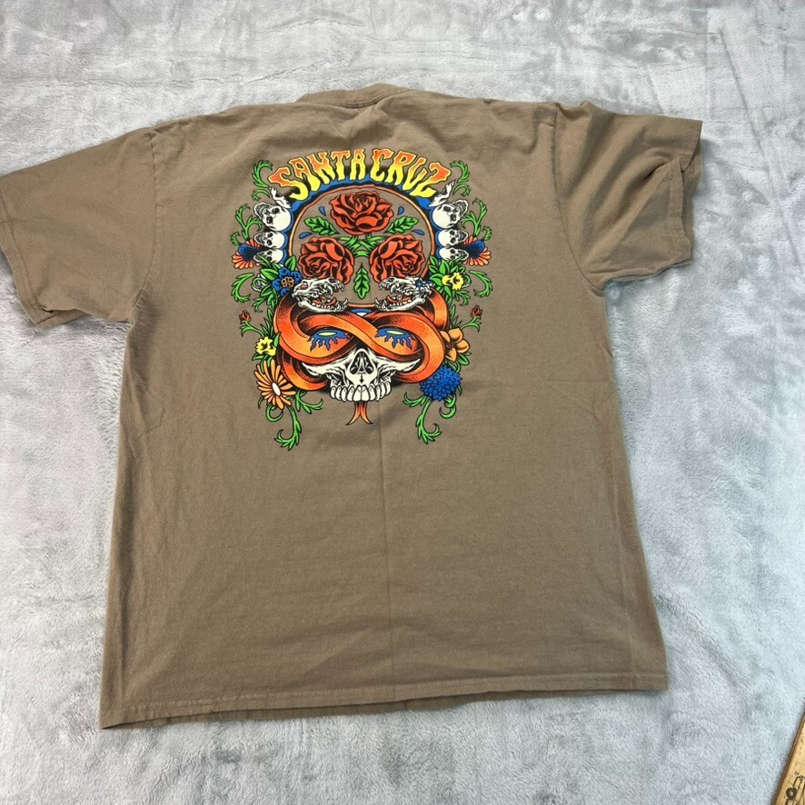 Santa Cruz Skateboards Shirt Mens Large Light Brown Skull Graphic