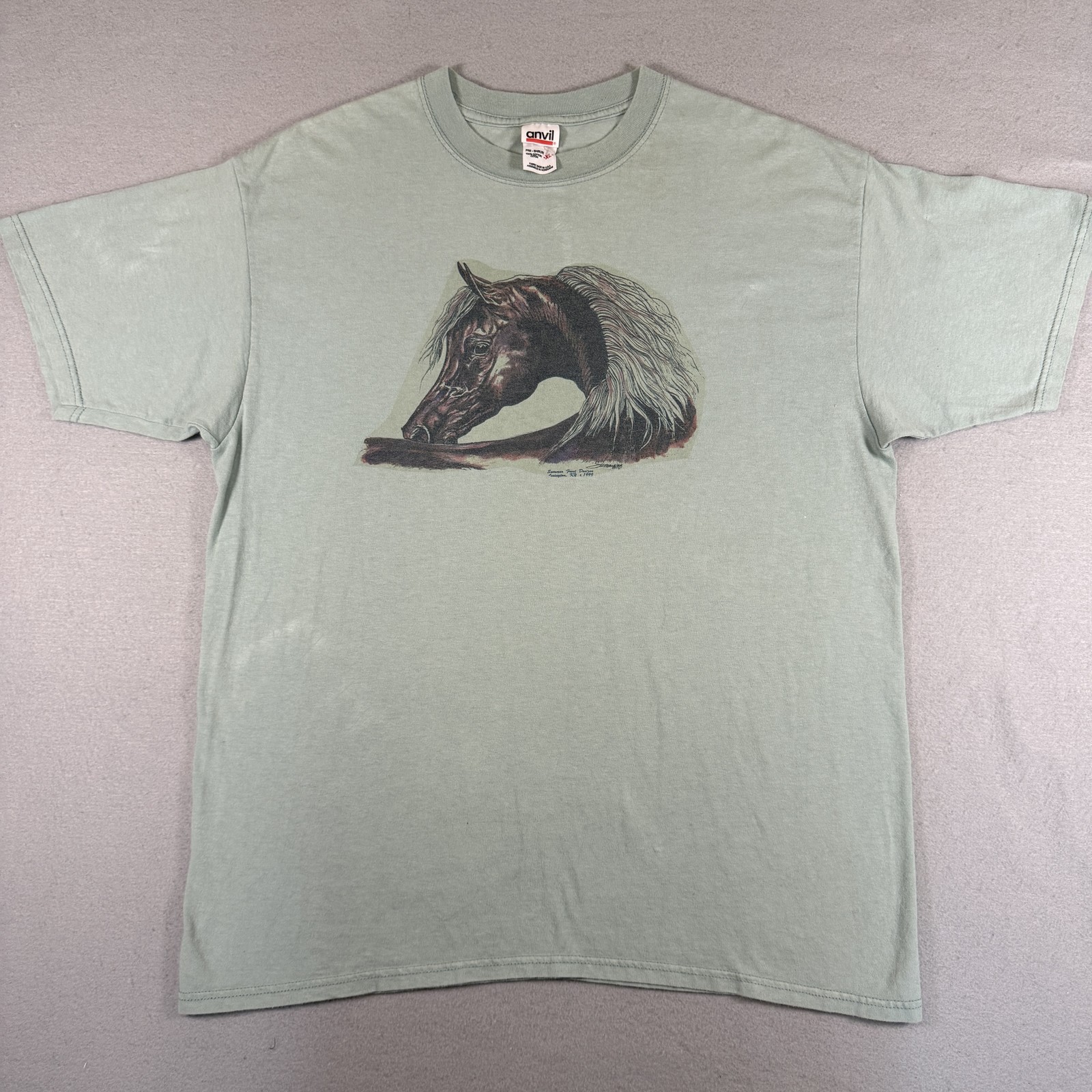 Anvil T-Shirt Men&rsquo;s XL Mint Green Arabians Horse Nature Animal 100% Cotton
