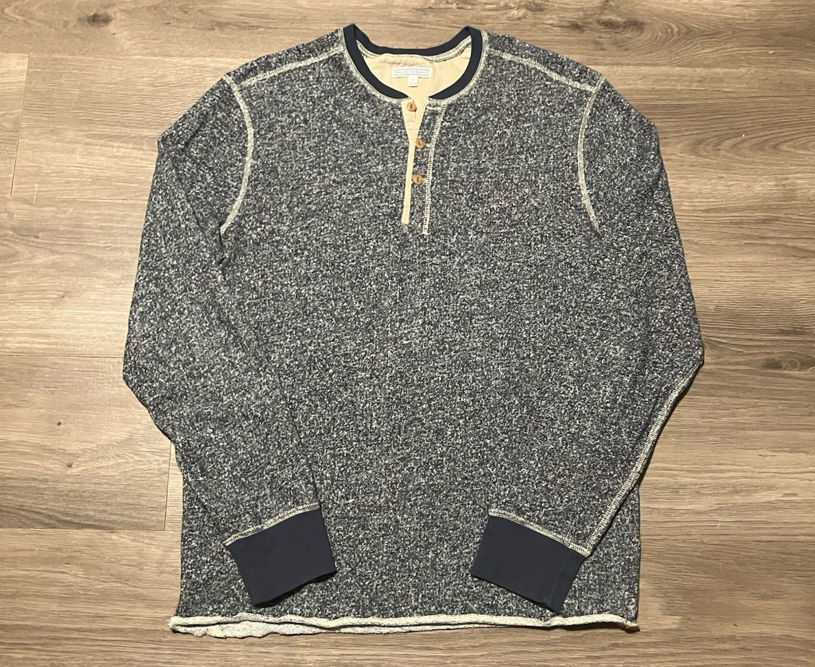 J Crew Wallace & Barnes Henley Thermal Men’s Large Long Sleeve Marled Blue