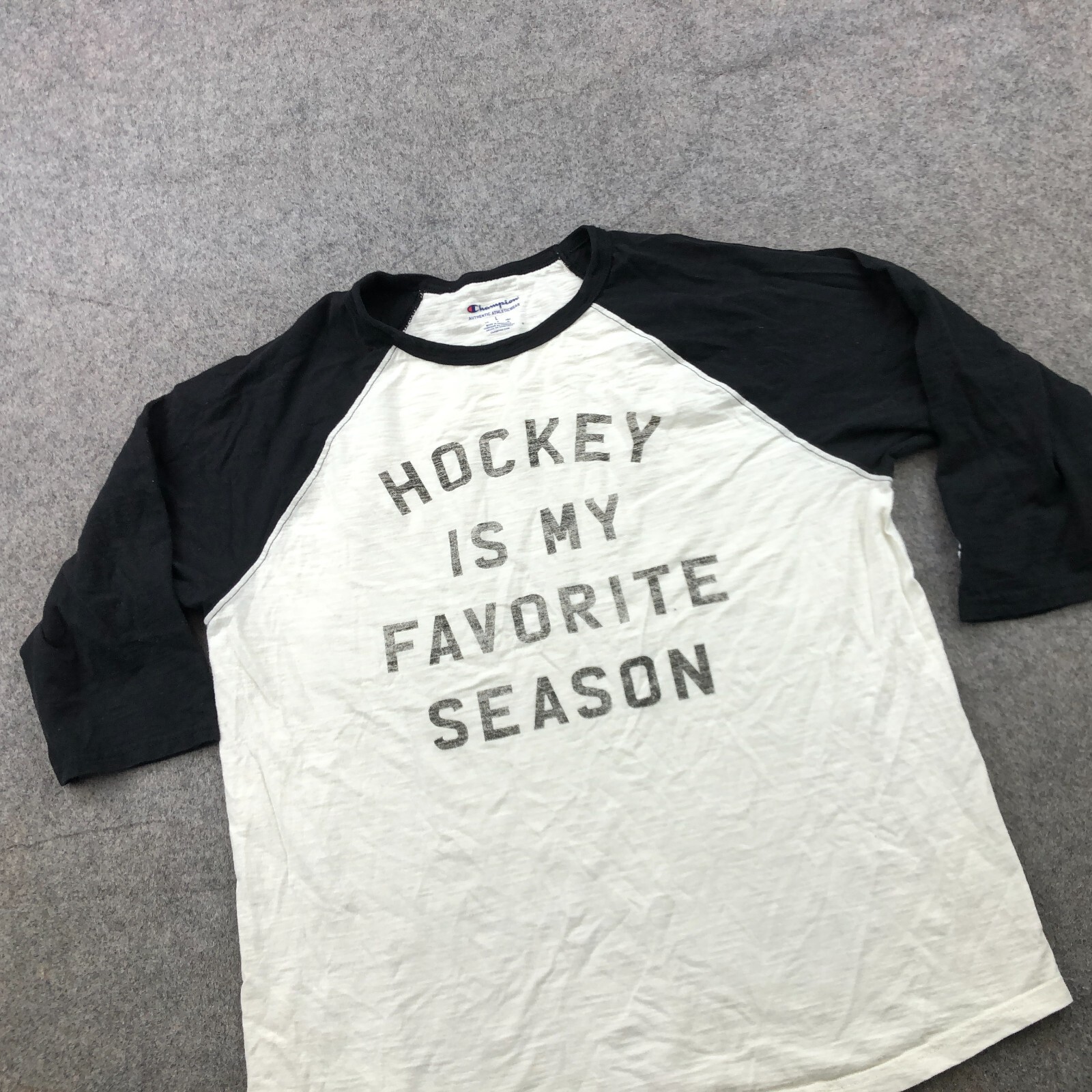 Hockey Is My Sleeve Shirt Mens Large Gray Crew Neck Raglan Half Sleeve &rsquo;47 Tee
