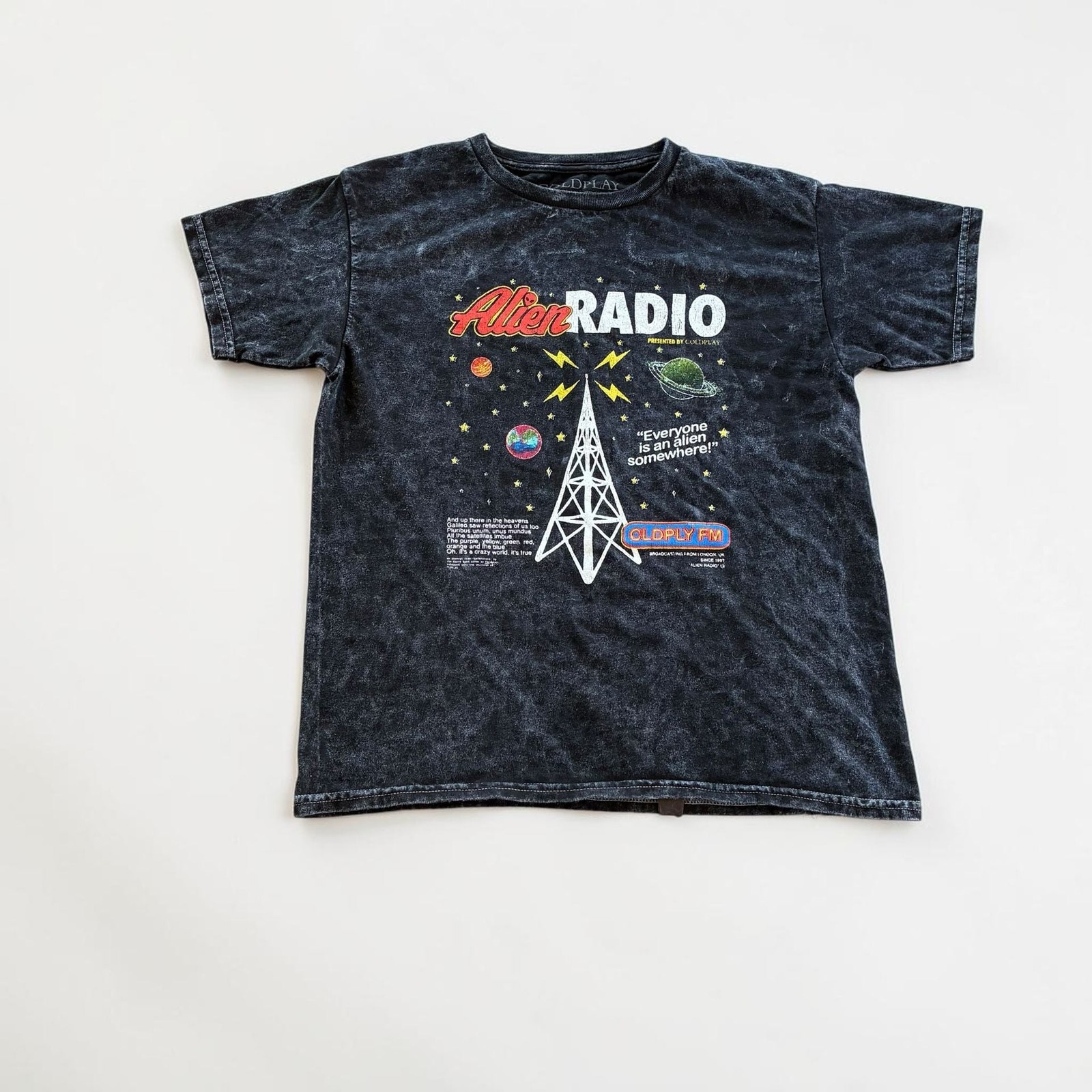 Coldplay Music of the Spheres World Tour Alien Radio Acid Wash T-Shirt