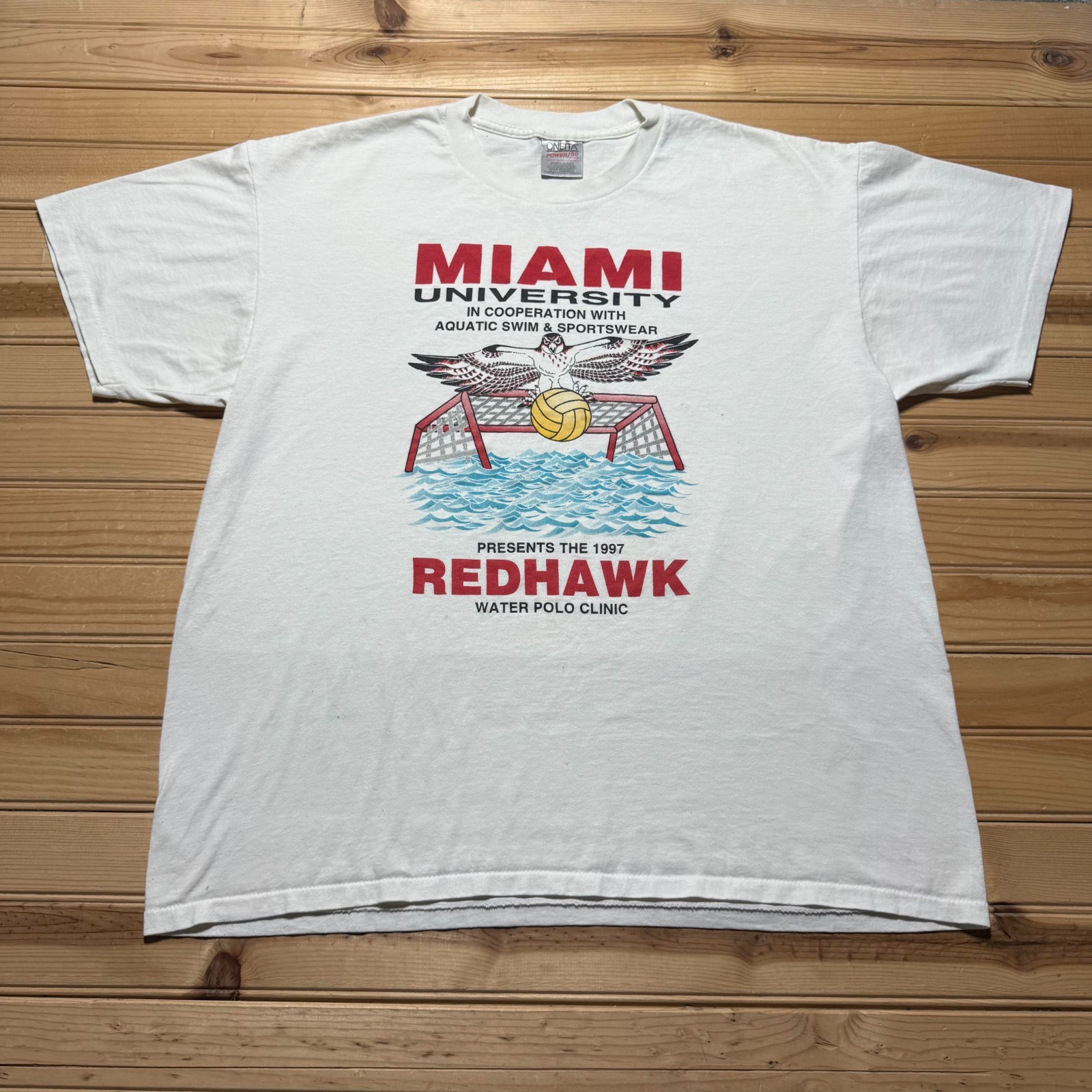 Vintage 1997 Miami University Redhawk Aquatic Swim Water Polo Clinic T-Shirt XL