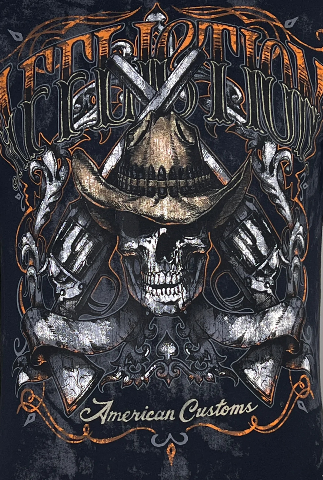 Affliction Men&rsquo;s T-Shirt AC OUTBACK Skull Biker Black Tattoo S-5XL