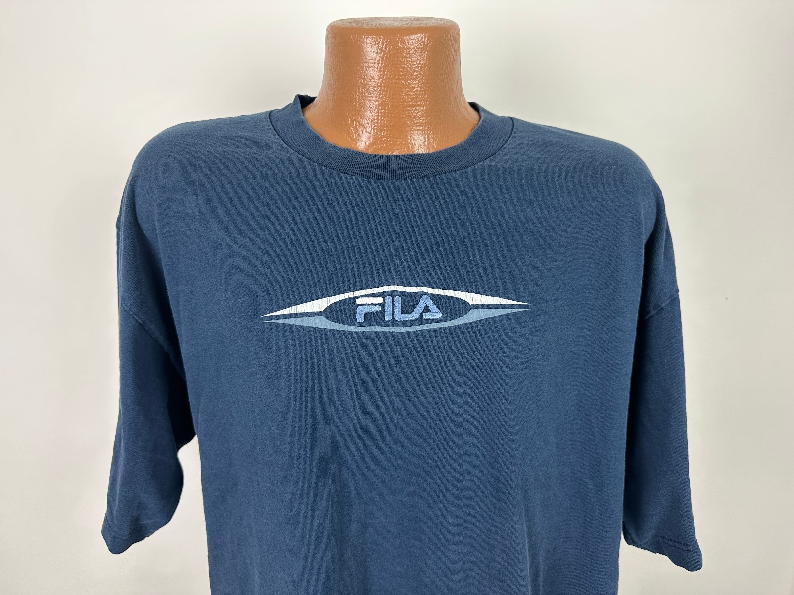 Vintage 90s FILA Shirt Men 2XL Minimal Embroidered Logo Navy Sports Made in USA
