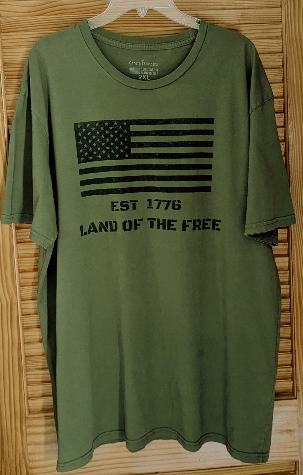 Land Of The Free Est 1776 T Shirt Men&rsquo;s 2XL Army Green General Standard