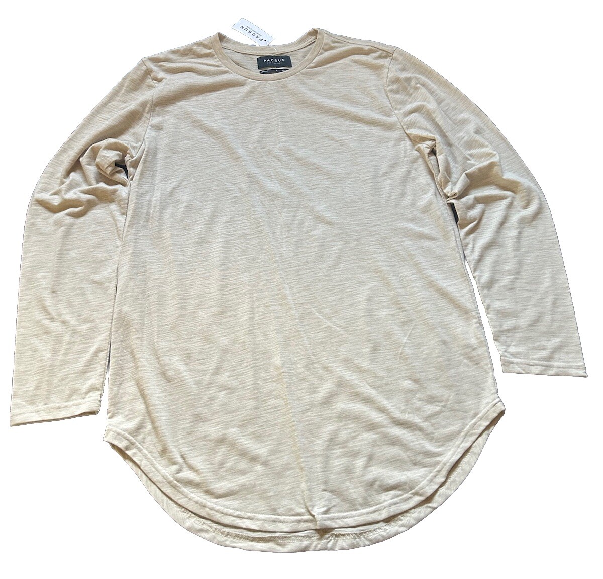 New Pacsun men’s Cement Shirt Linen Blend Scallop Hem Longer Fit Top Large