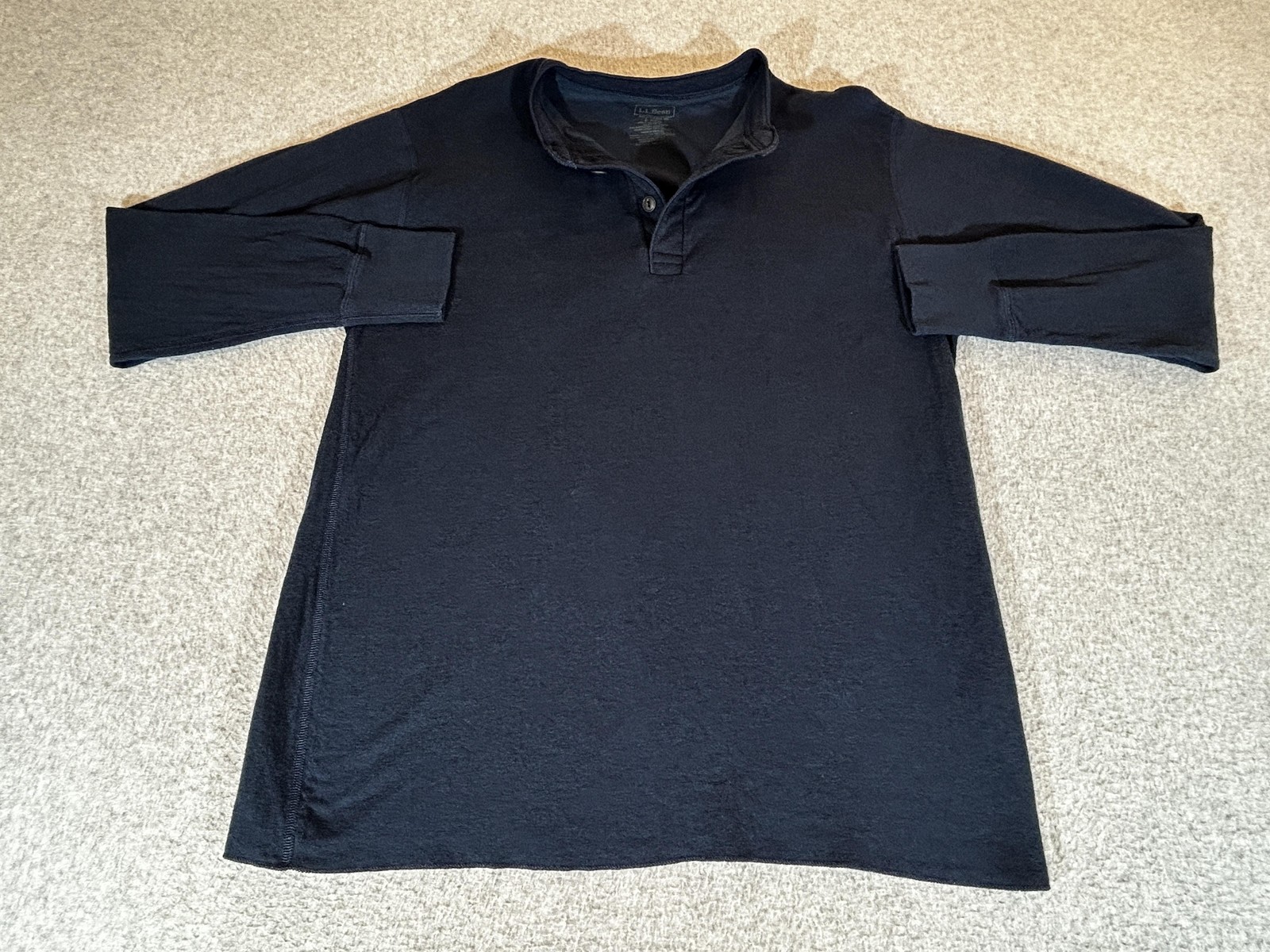 LL Bean Shirt Mens Large Blue Long Sleeve Henley Wool Blend Base Layer Outdoor