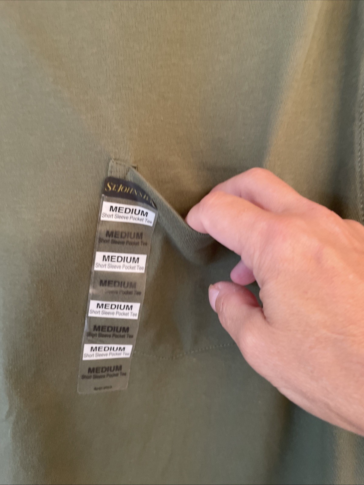 St. John&rsquo;s Bay Performance 100% Cotton Sage Green Pocket Tee Men&rsquo;s Medium