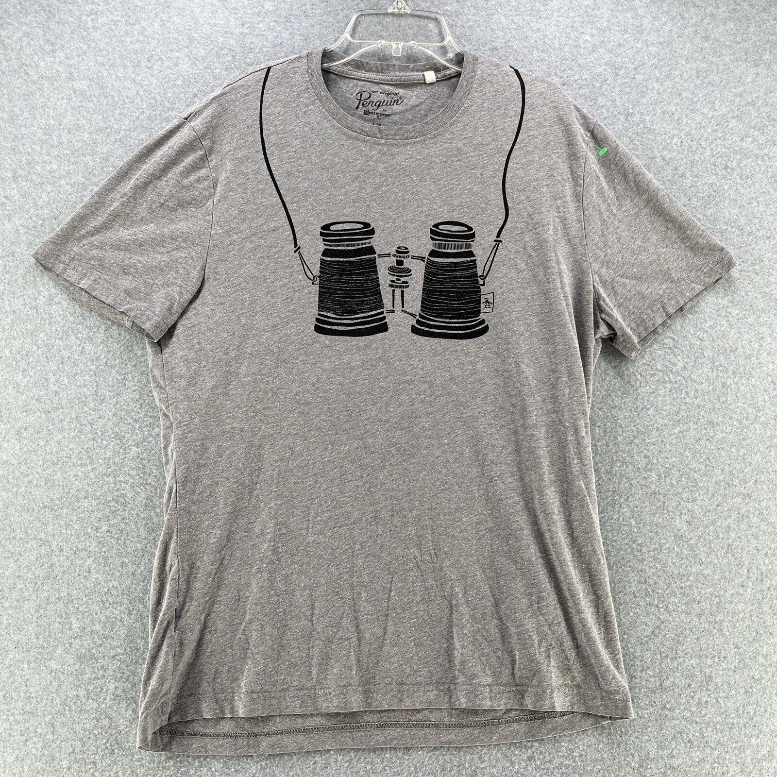 Penguin Mens T-Shirt Large L Binocular Logo Gray Short Sleeve Blended Fabric