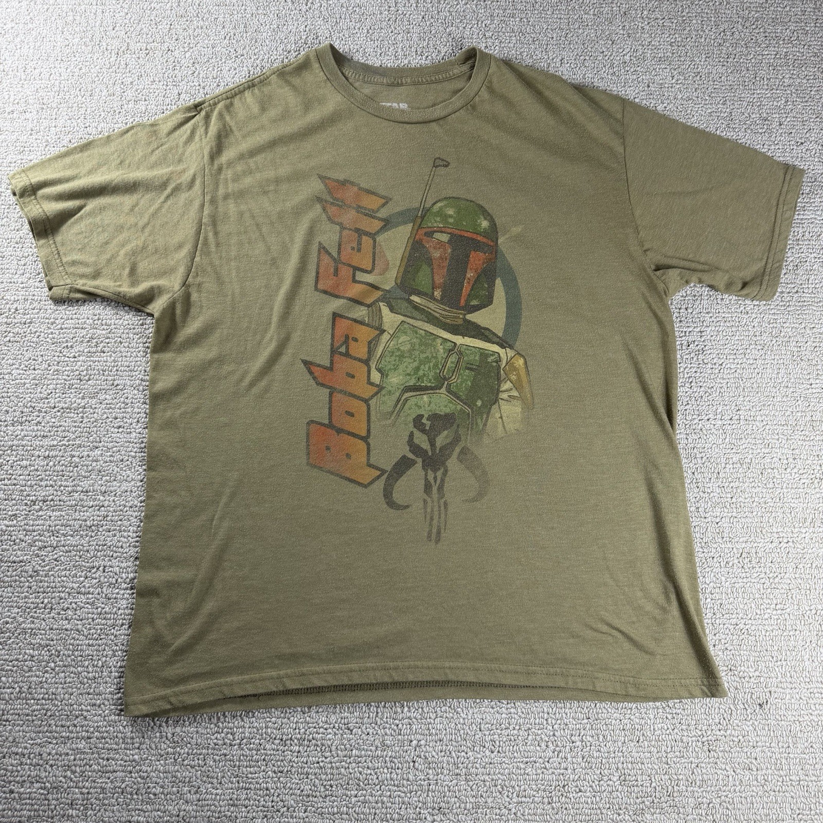 Star Wars Boba Fett Villain Graphic Distressed T-shirt Olive Green Men’s Size XL
