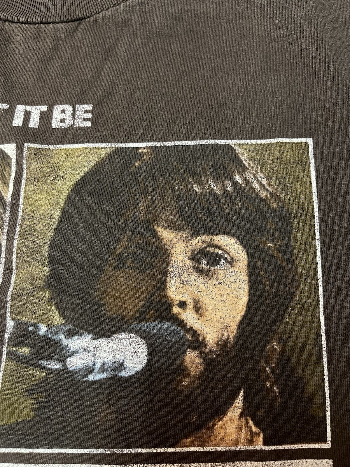 Vintage Beatles Let It Be T Shirt Mens Medium Brown Fade Rock Band Tee Y2K