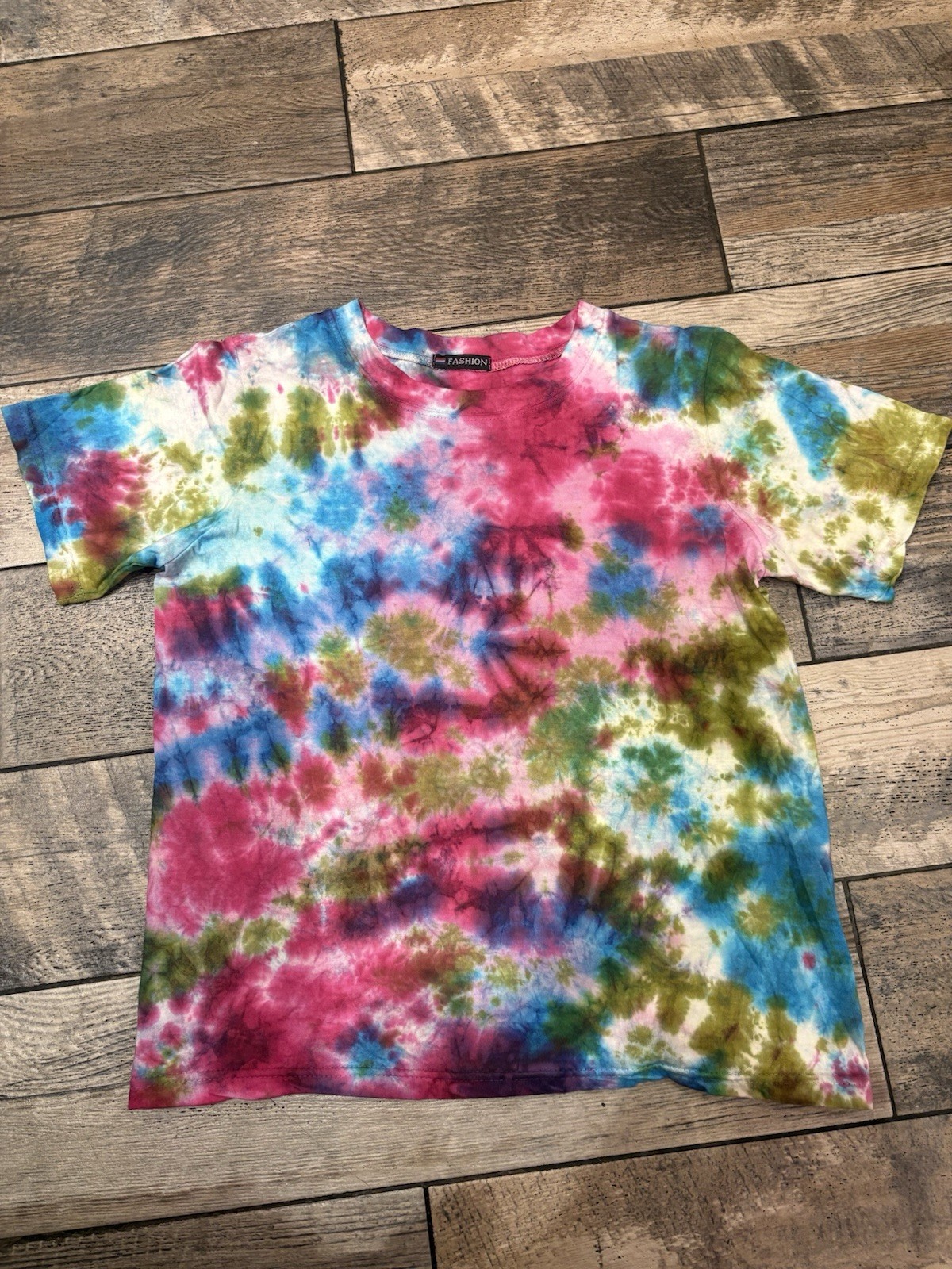 S/M Woman Tie Dye T-Shirt Top Retro Festival Hippie Cotton Summer Tee Nepal