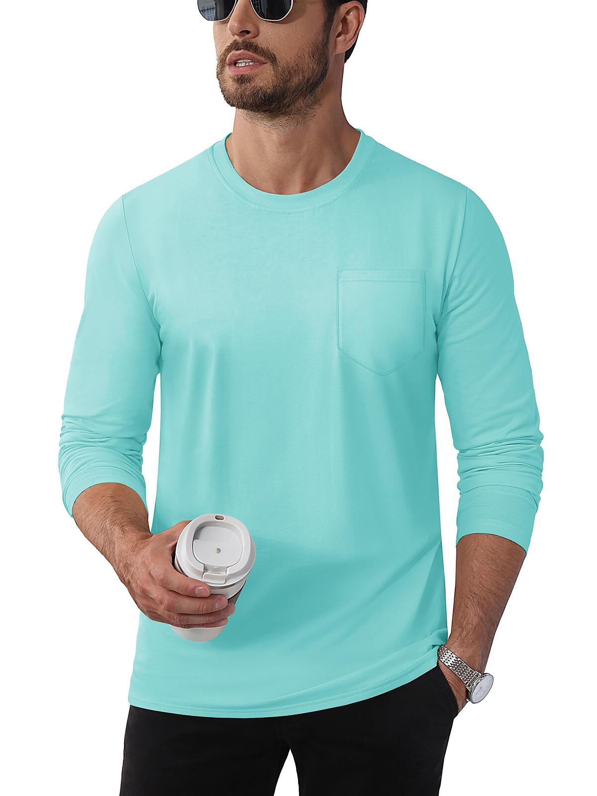 Men&rsquo;s Cotton Casual Shirt Long Sleeve Chest Pocket Shirt Hiking Work Travel Tops