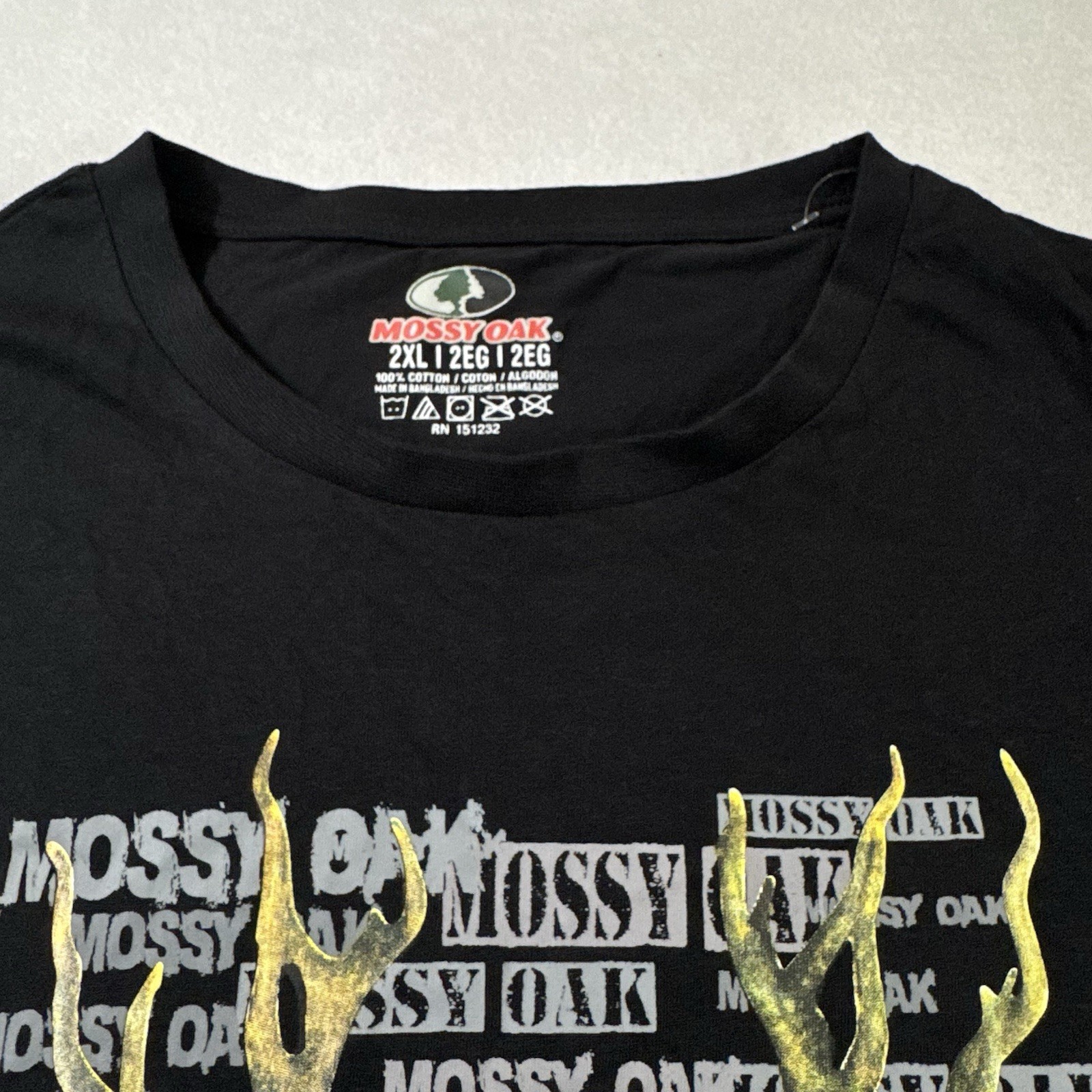 Mossy Oak Men XXL Black Short Sleeve Shirt Deer Skull Buck Graphic Hunting Tee