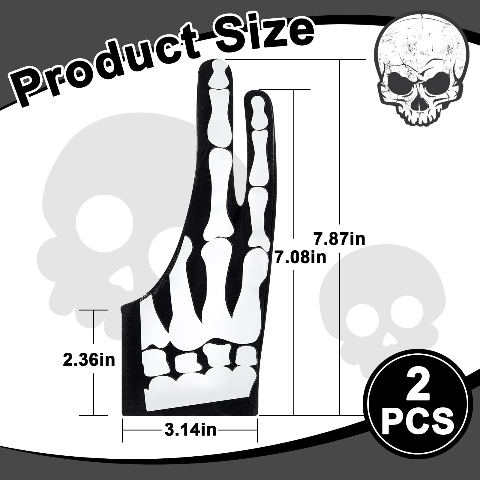 2 Pieces Skeleton Artist Glove with 2 Finger for Graphic Drawing Tablet Digit…