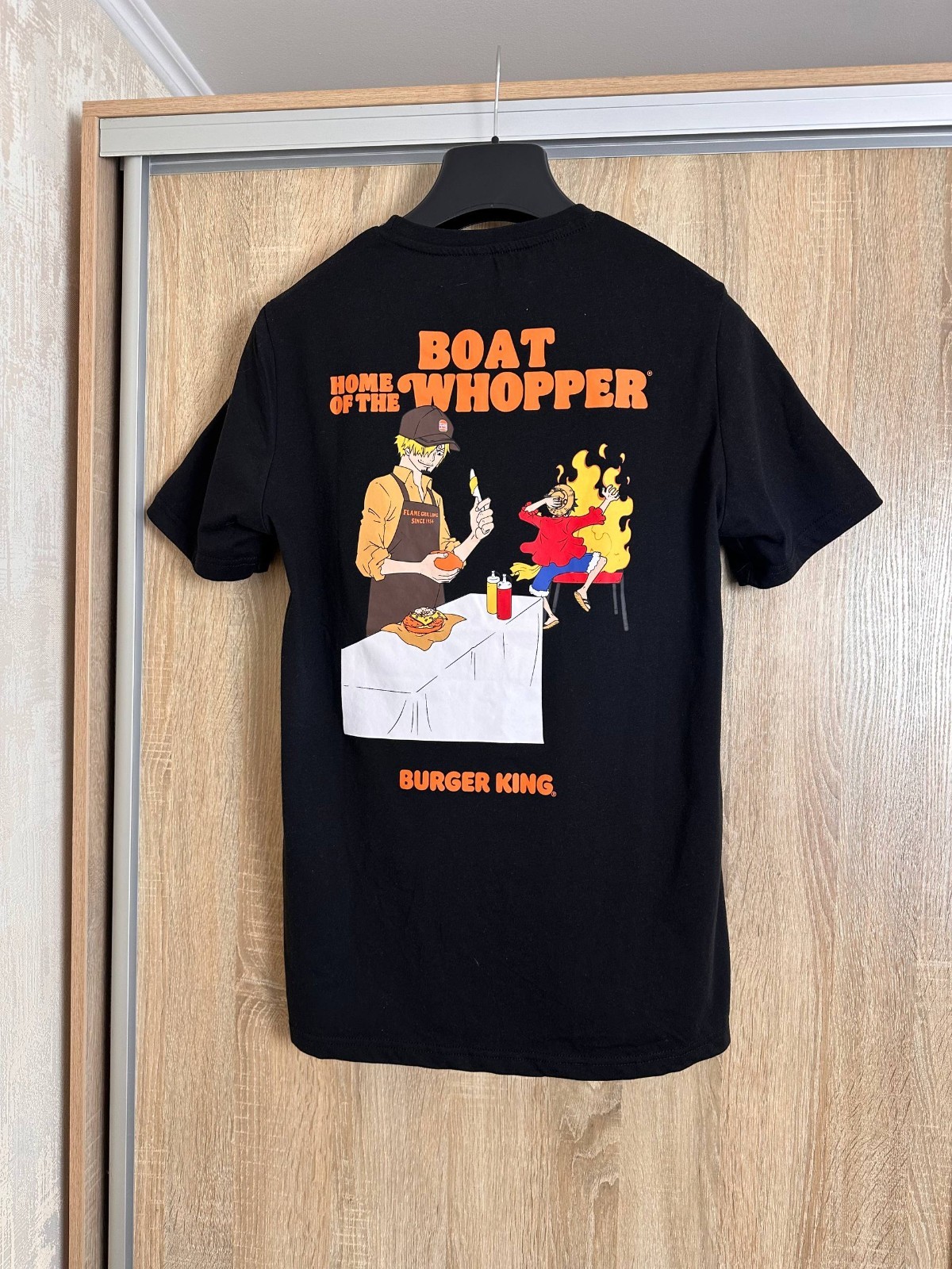 One Piece x Burger King Flame Grilling T Shirt Anime Japan Mens Size L Black