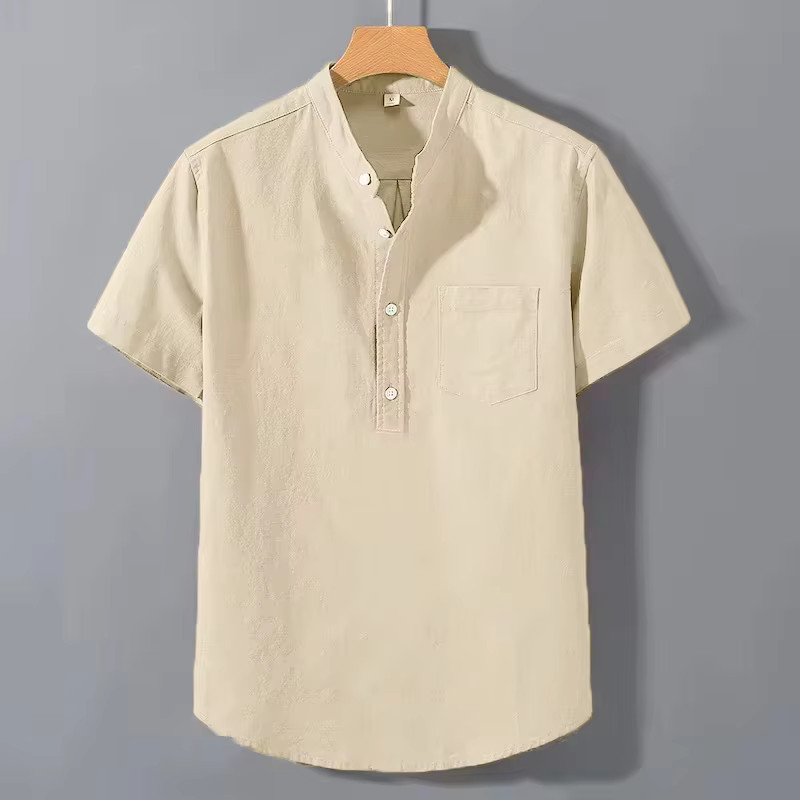 Men&rsquo;s Breathable Cotton Stand Collar T-Shirt Summer Casual Loose Fit Top Outfits