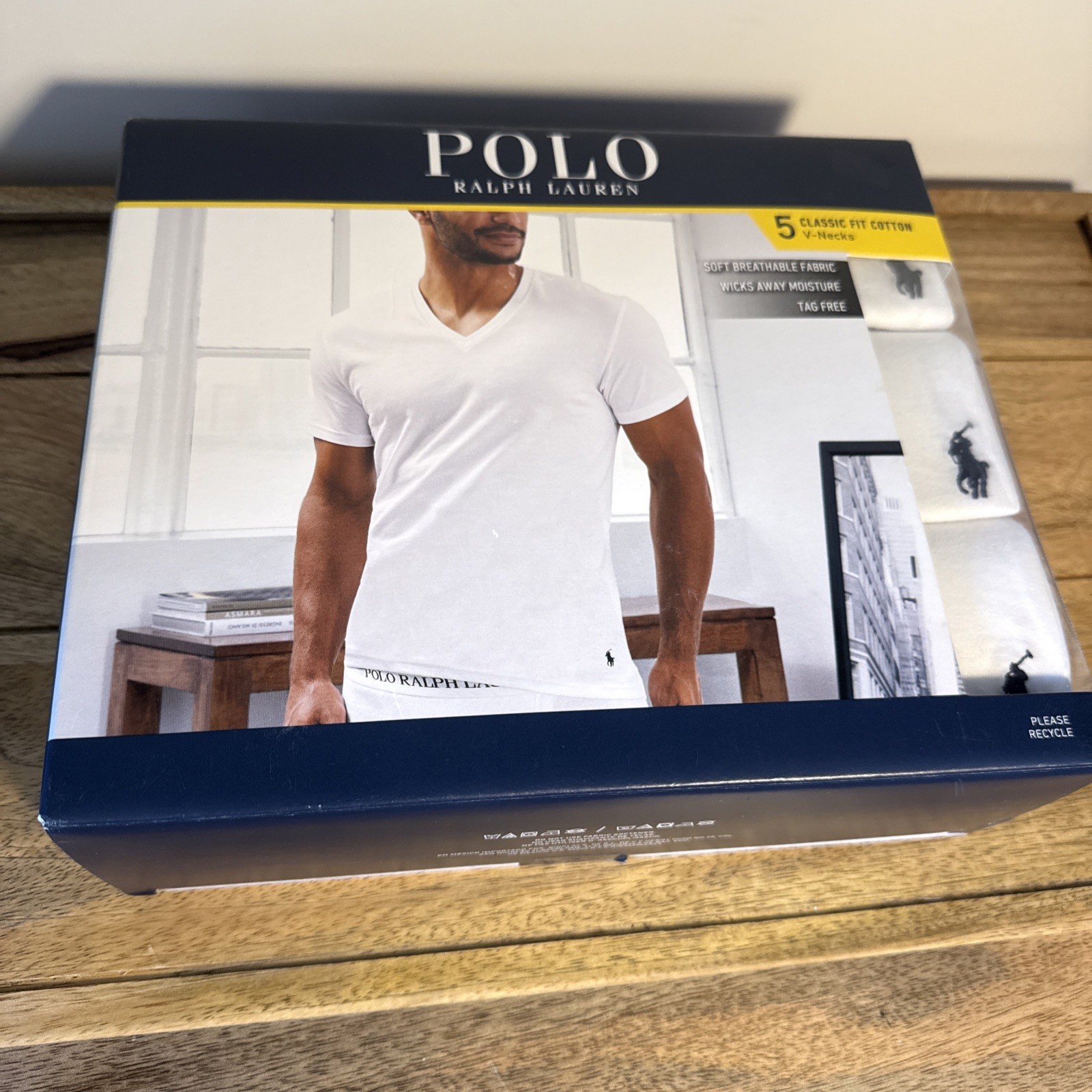 Polo Ralph Lauren Mens Classic Fit V-Neck Undershirt 5 Pack White Small
