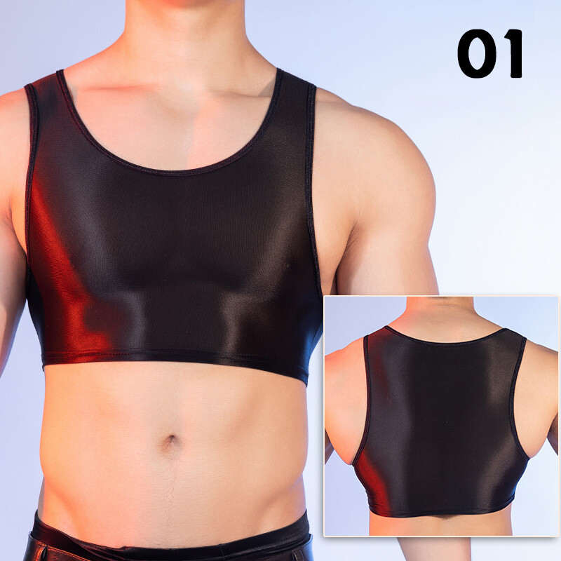 Lingerie Half Tank Top Glossy Vest Workout Sports Bras Sleeveless Undershirt