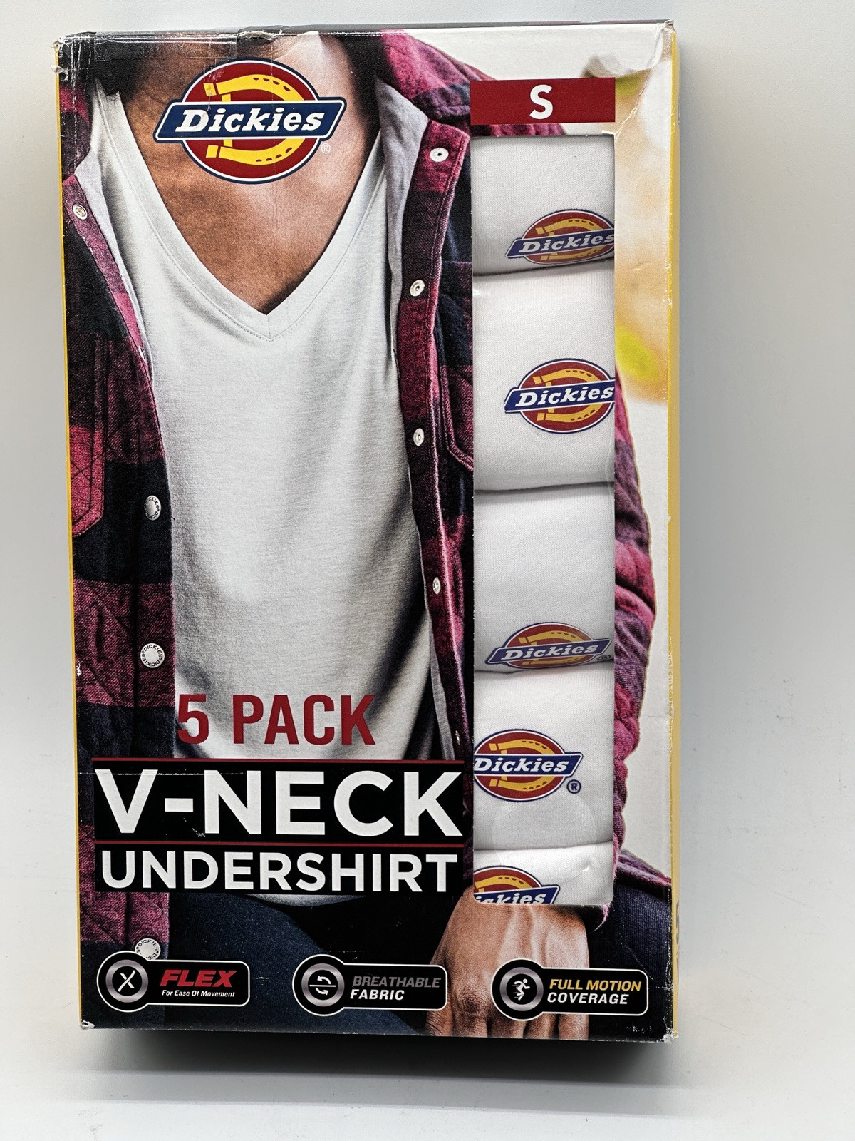 NEW 5 PACK MENS DICKIES V- NECK UNDERSHIRT FLEX 100% COTTON FABRIC SMALL WHITE
