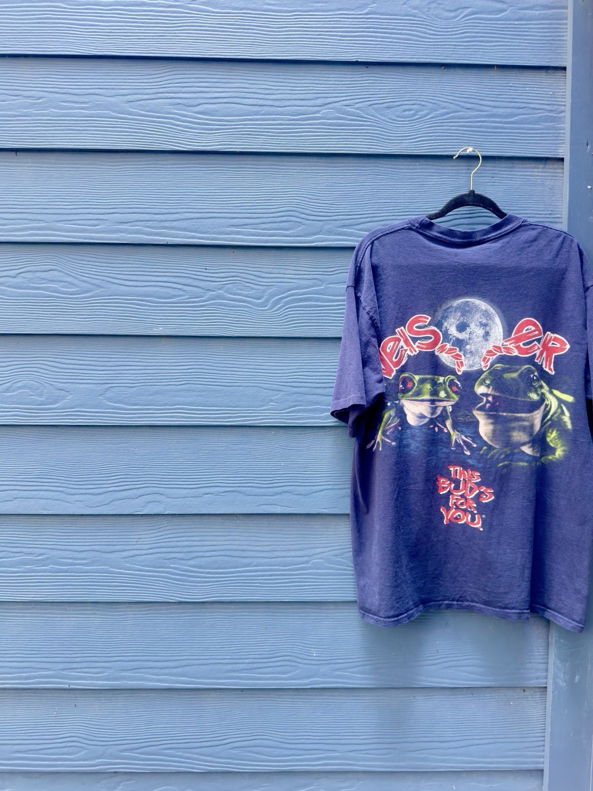 Changes Men&rsquo;s XL Blue Budweiser Beer Frogs Graphic Crew Neck Short Sleeve Tee