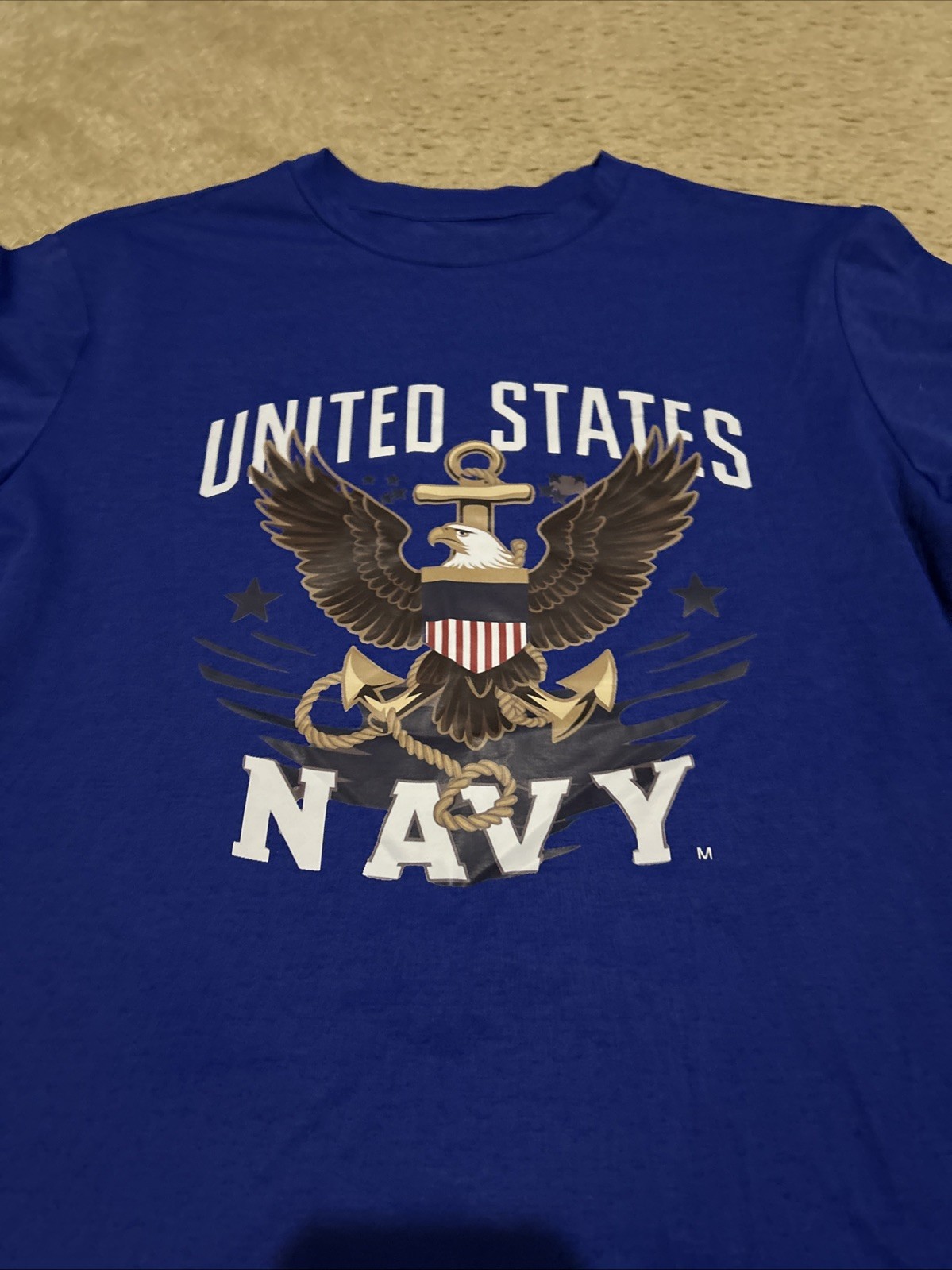 United States US Navy Print shirt Medium Blue Tee 100% Polyester New No Tags