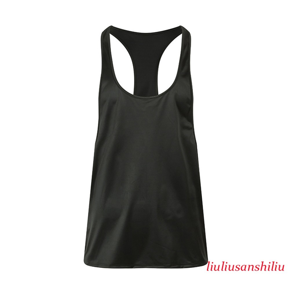Men Tank Top Oil Shiny Glossy Satin Regular Length Solid Color Four Seasons