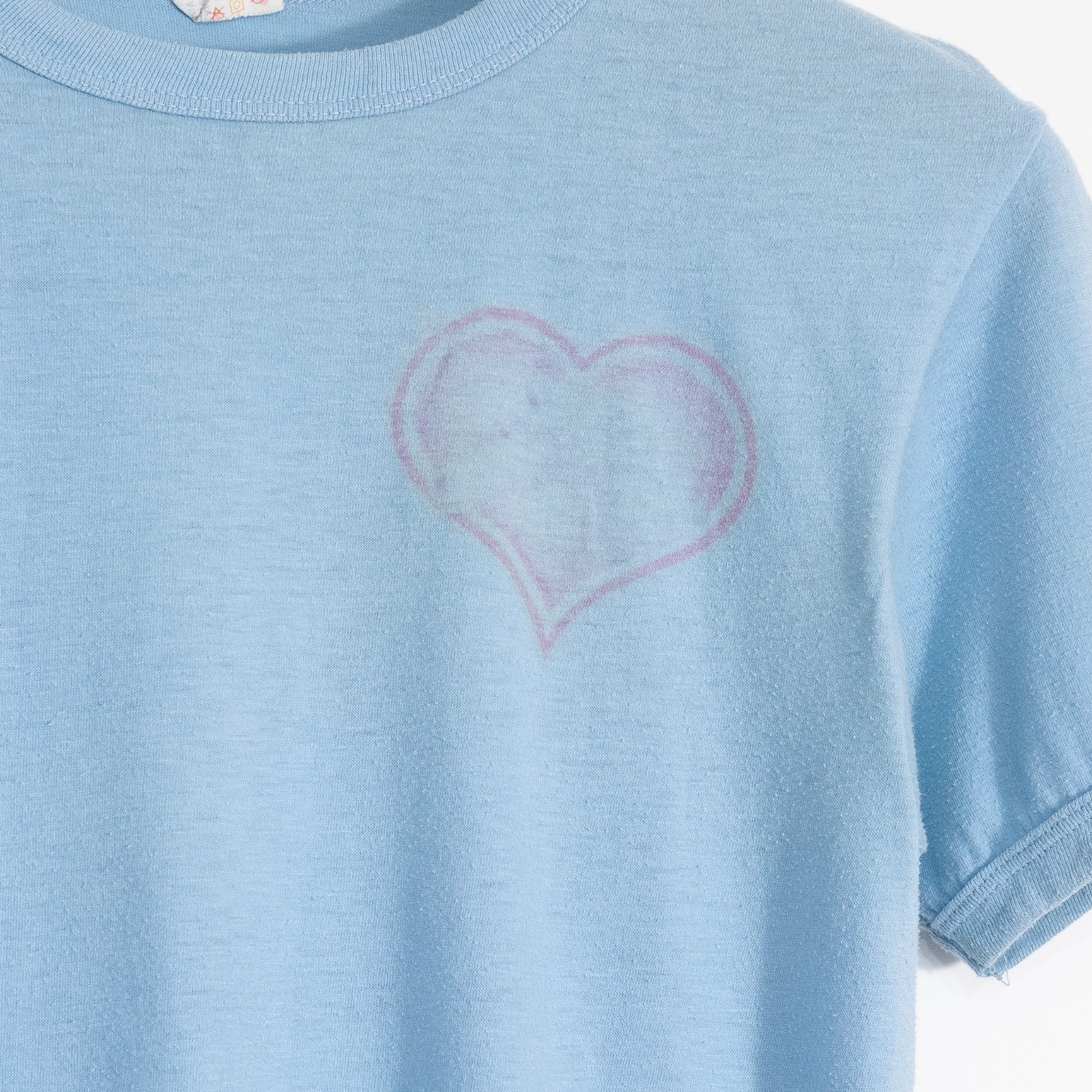 Vintage 80s Heart Ringer T Shirt Small – Single Stitch Distressed Name Text Blue