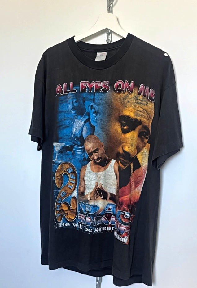 2Pac All Eyes On Me Double-Sided Graphic Men&rsquo;s Black XL Crewneck T-Shirt