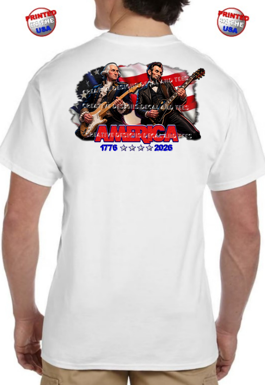 Abraham Lincoln and George Washington Playing Guitar America&rsquo;s 4th 250th T-Shirt