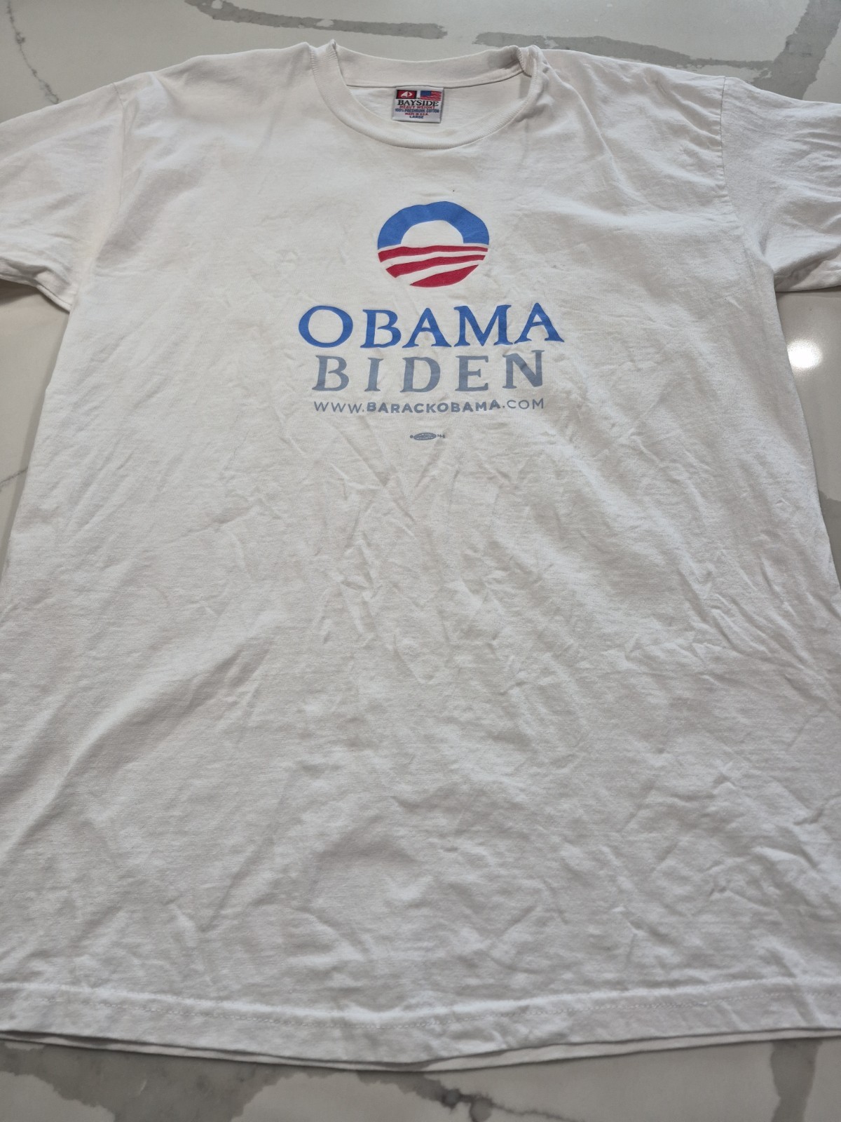 Vintage Obama Biden Bayside Heavyweight Unisex Cotton Shirt Size L Made In USA!