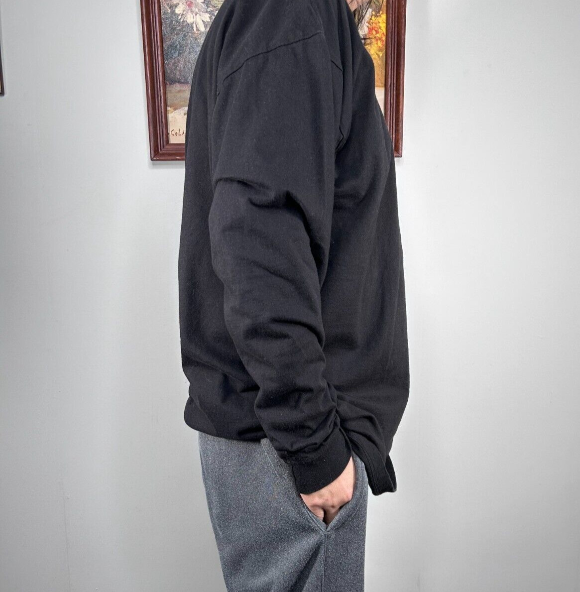 Sada Long Sleeve Shirt Top Men&rsquo;s 2X Crew Neck Black Casual 100% Cotton