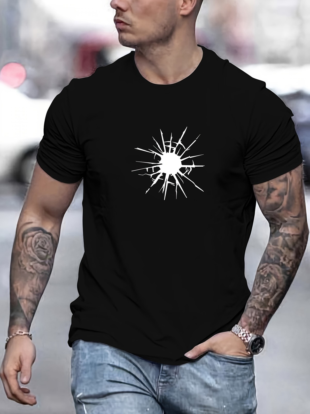 Men&rsquo;S Cracked Pattern Summer Casual Short-Sleeve T-Shirt