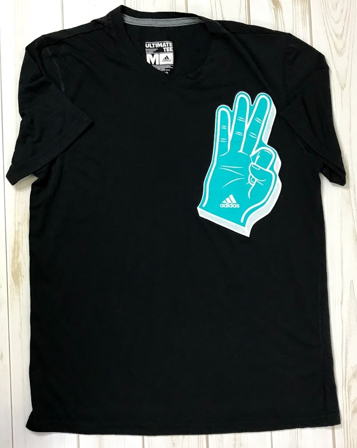 Adidas Ultimate Tee Mens Shirt Size Medium Black Teal 3 Stripes TShirt EUC A5204