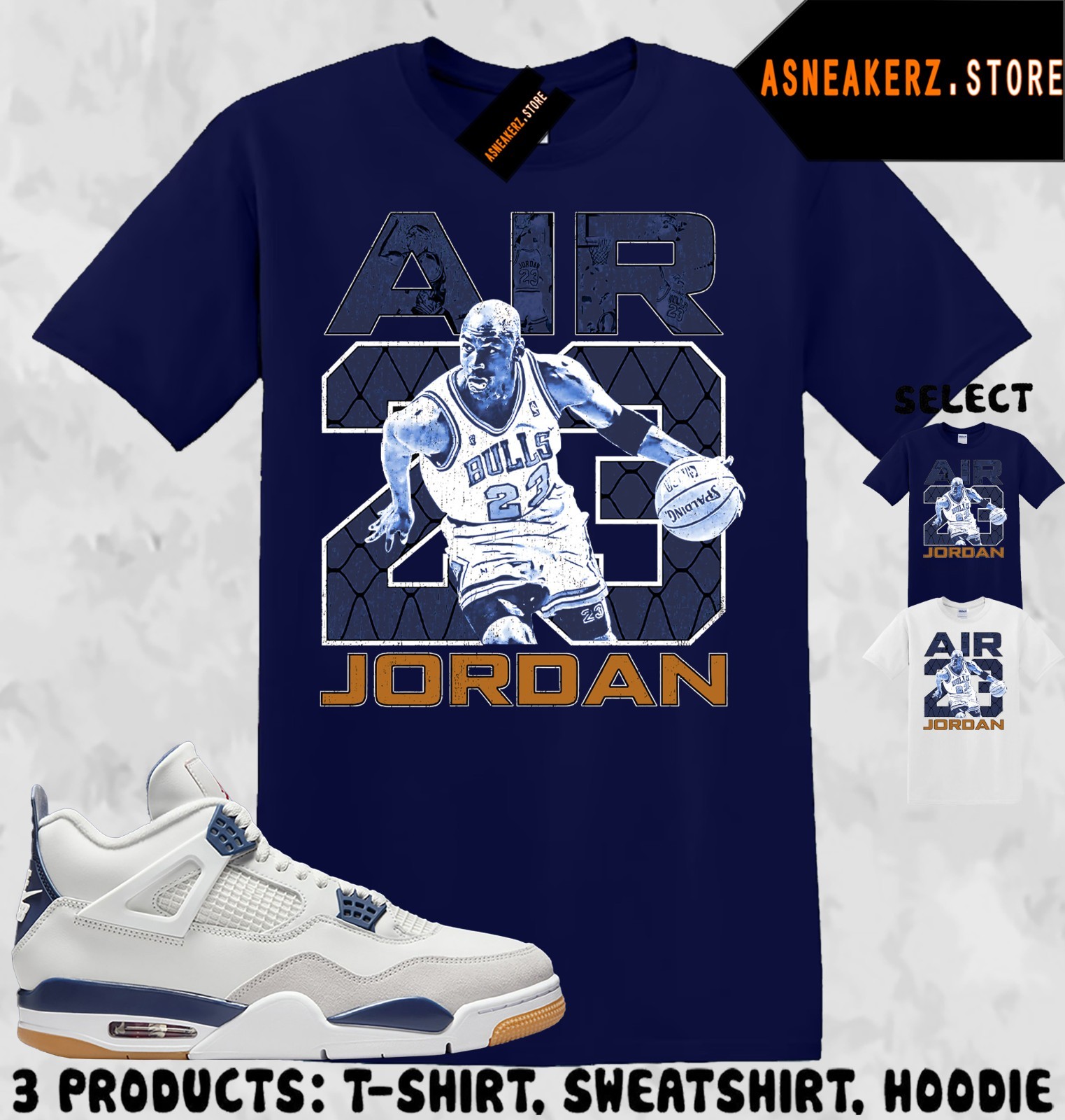 Tee Shirt Matching AJ 4 SB Navy To Match Sneaker Vintage Air MJ 23 T-Shirt