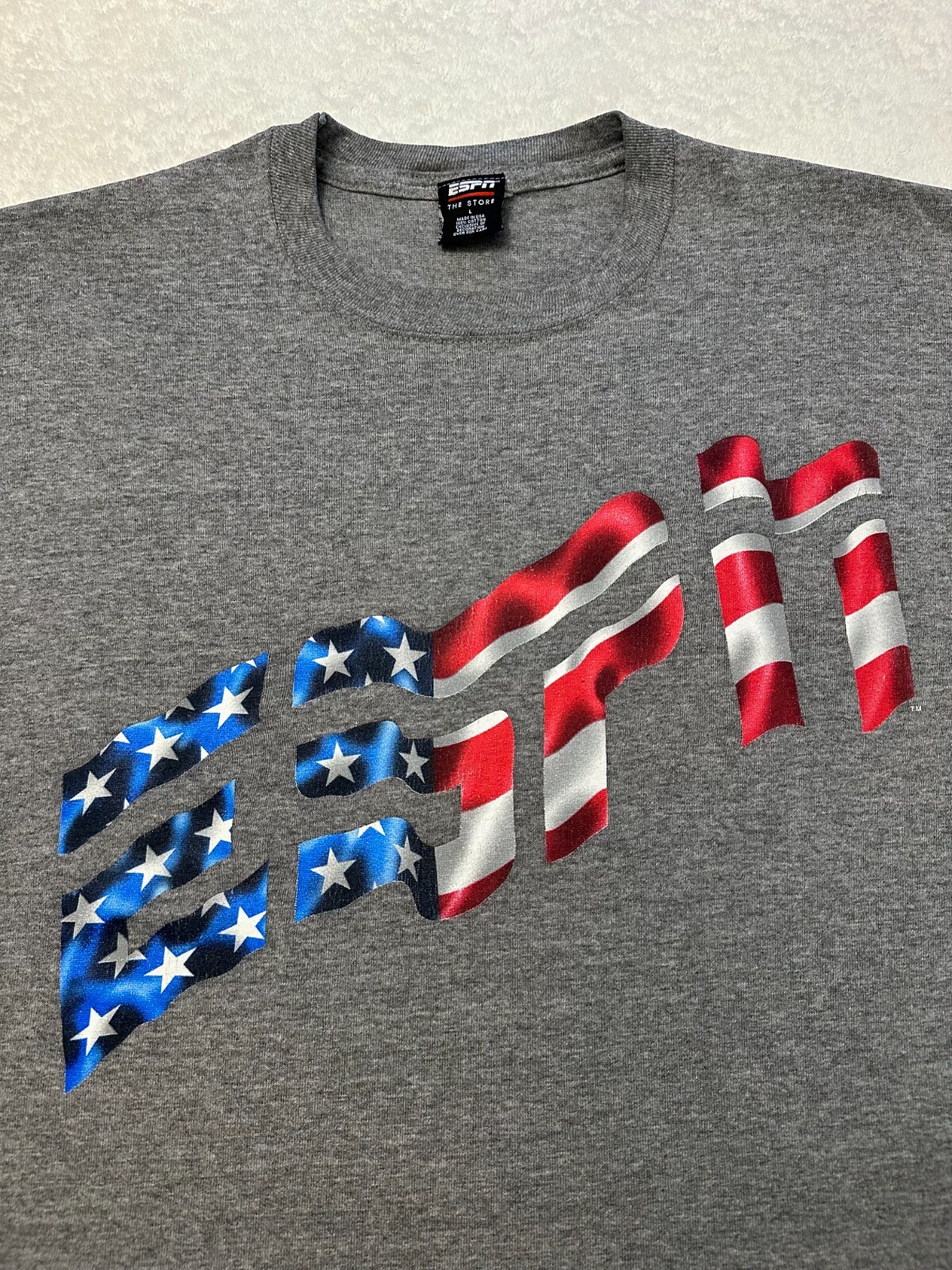 Vintage 1990s 90s ESPN TV Sports Store USA American Flag Graphic Promo T-Shirt L