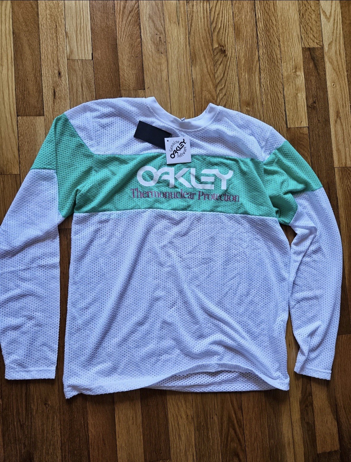 Vtg Oakley SoftwareThermonuclear Protection L/S Mesh Shirt Green White Men&rsquo;s Med