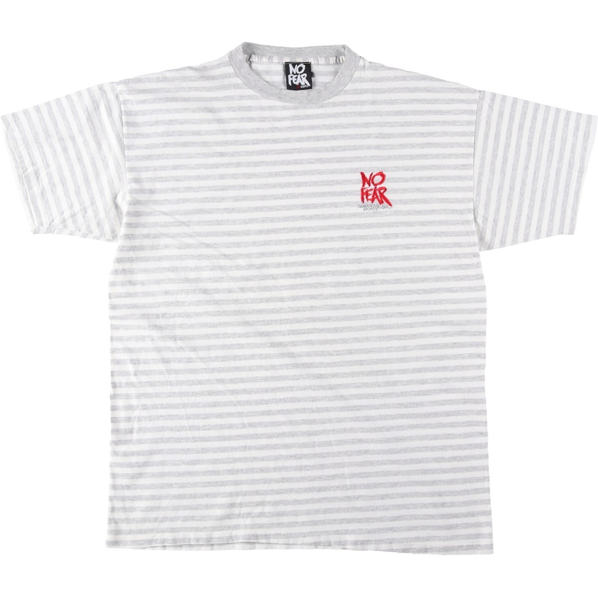Used 90&rsquo;S NO FEAR striped pattern logo t-shirt made in USA men&rsquo;s size XL equ…