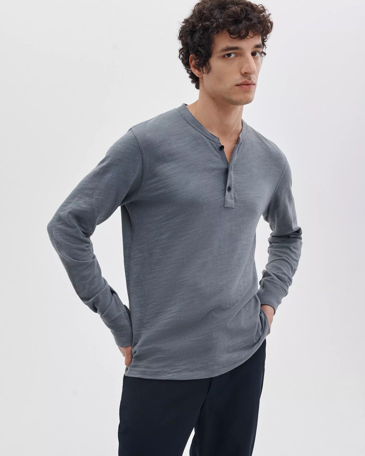 RAG & BONE Men&rsquo;s Long Sleeve Classic Flame Henley T-Shirt, Grey, Size M